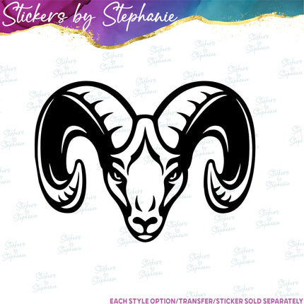 (s01A-279) Ram Sheep Head Iron-On Transfer or Sticker