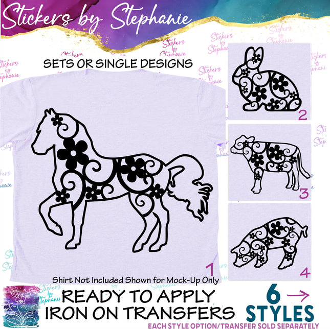 (s01A-028) Daisy Farm Animals Iron-On Transfer