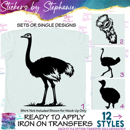 (s01A-280) Ostrich Silhouette Iron-On Transfer