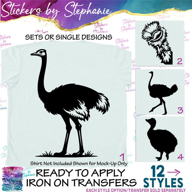 (s01A-280) Ostrich Silhouette Iron-On Transfer