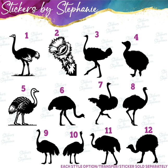 (s01A-280) Ostrich Silhouette Iron-On Transfer