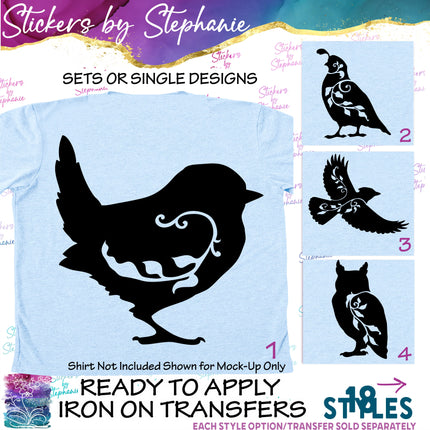 (s01A-096) Vine Birds Iron-On Transfer