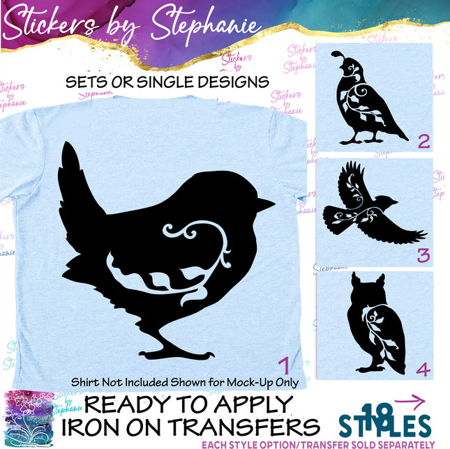 (s01A-096) Vine Birds Iron-On Transfer