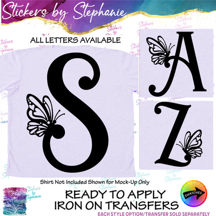 (s01A-287) Butterfly Monogram Letters Iron-On Transfer or Sticker