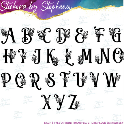 (s01A-287) Butterfly Monogram Letters Iron-On Transfer or Sticker