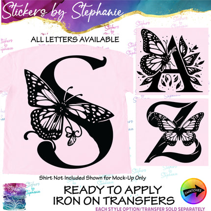 (s01A-288) Butterfly Monogram Letters Iron-On Transfer or Sticker