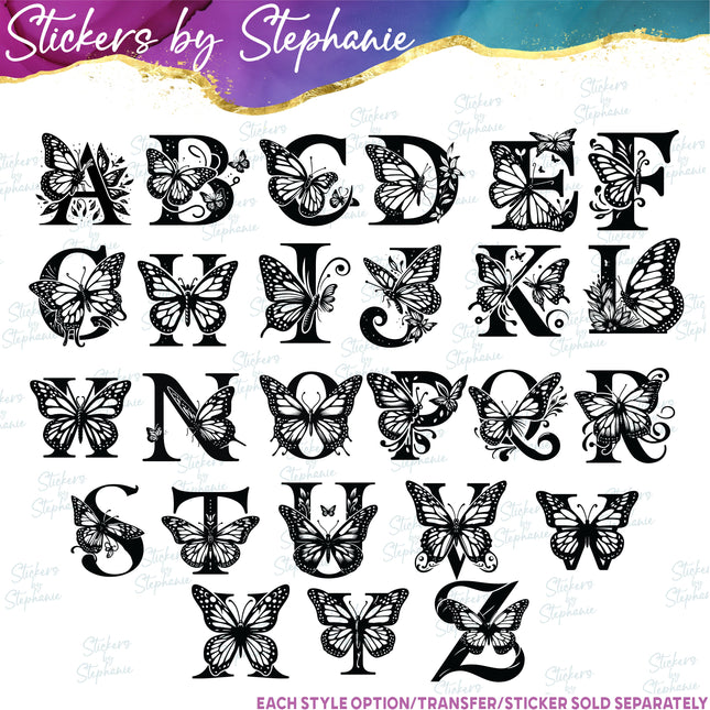 (s01A-288) Butterfly Monogram Letters Iron-On Transfer