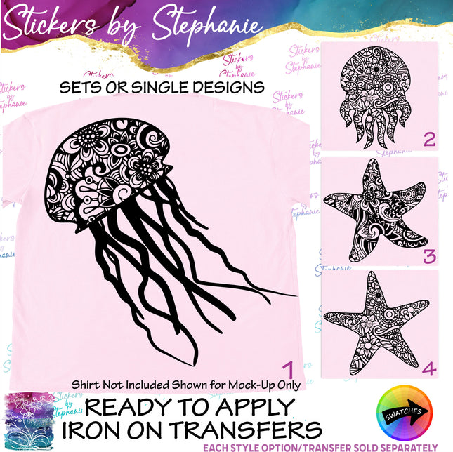 (s01A-029) Jellyfish, Starfish Iron-On Transfer