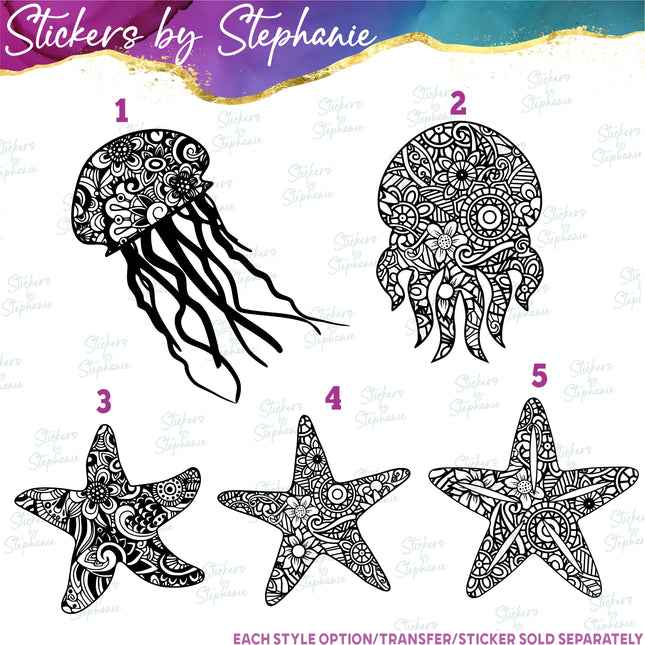 (s01A-029) Jellyfish, Starfish Iron-On Transfer