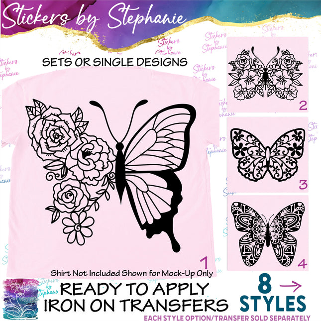 (s01A-003) Butterfly Floral Iron-On Transfer