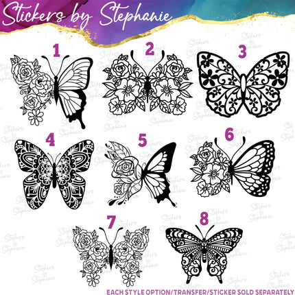 (s01A-003) Butterfly Floral Iron-On Transfer or Sticker
