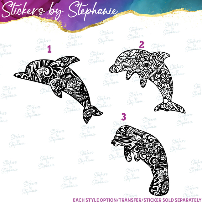 (s01A-032) Dolphin, Manatee Zentangle Iron-On Transfer