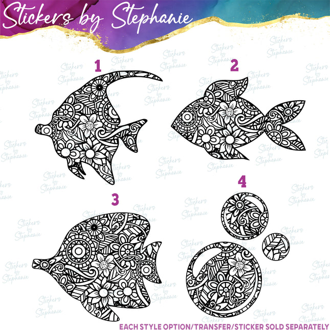 (s01A-033) Tropical Fish Zentangle Iron-On Transfer
