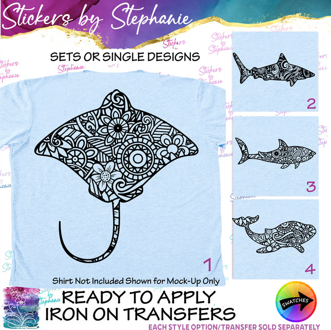 (s01A-034) Manta, Sting Ray, Shark, Whale Iron-On Transfer