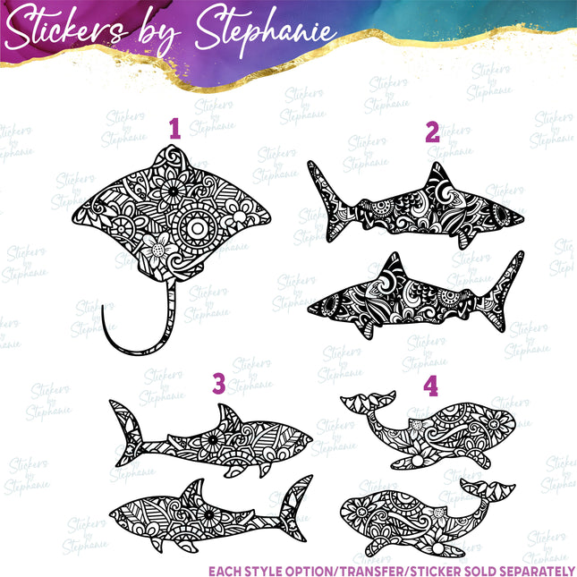 (s01A-034) Manta, Sting Ray, Shark, Whale Iron-On Transfer