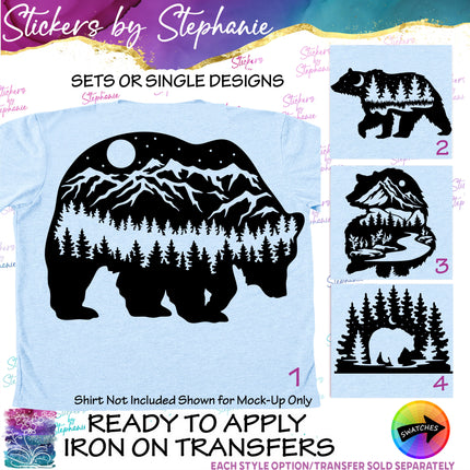 (s01A-037) Bear Double Exposure Iron-On Transfer or Sticker