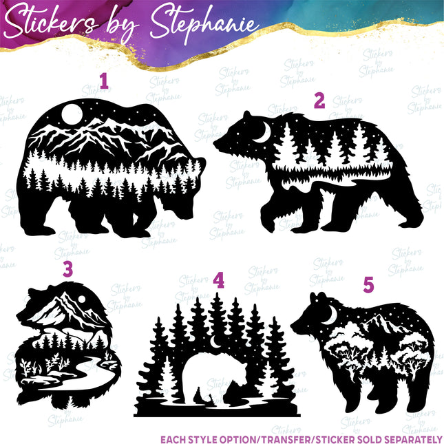 (s01A-037) Bear Double Exposure  Iron-On Transfer