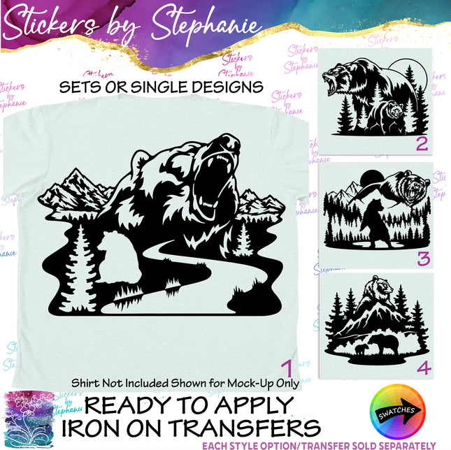 (s01A-038) Bear Double Exposure Iron-On Transfer