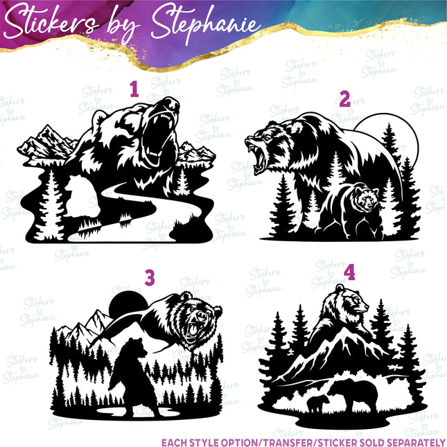 (s01A-038) Bear Double Exposure Iron-On Transfer