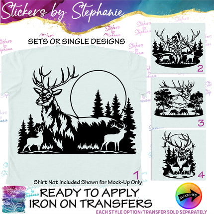 (s01A-039) Deer Double Exposure Iron-On Transfer or Sticker