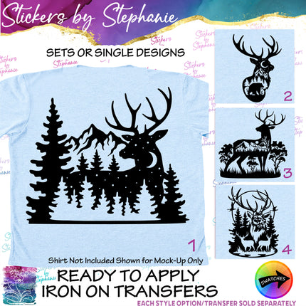 (s01A-040) Deer Double Exposure Iron-On Transfer or Sticker