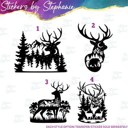 (s01A-040) Deer Double Exposure Iron-On Transfer or Sticker