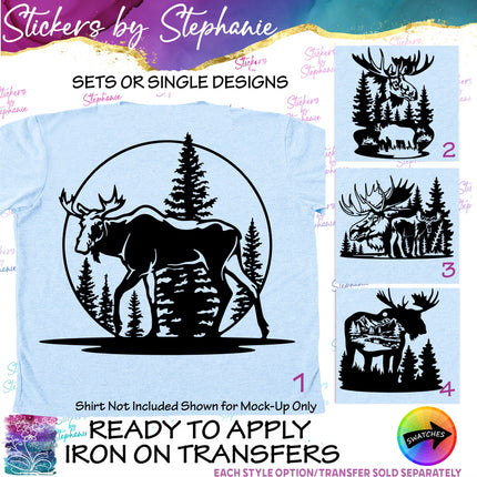 (s01A-041) Moose Double Exposure Iron-On Transfer or Sticker