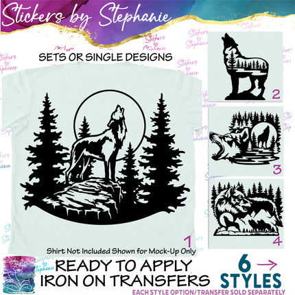 (s01A-043) Wolf Double Exposure Iron-On Transfer