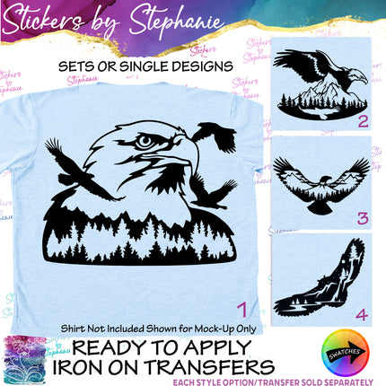 (s01A-044) Eagle Double Exposure Iron-On Transfer or Sticker