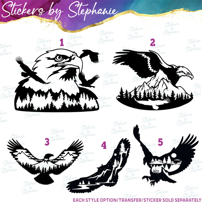 (s01A-044) Eagle Double Exposure Iron-On Transfer or Sticker