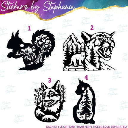 (s01A-045) Squirrel, Cougar, Fox, Lynx Double Exposure Iron-On Transfer or Sticker