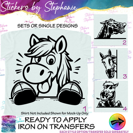 (s01A-047) Horse Peeking Iron-On Transfer