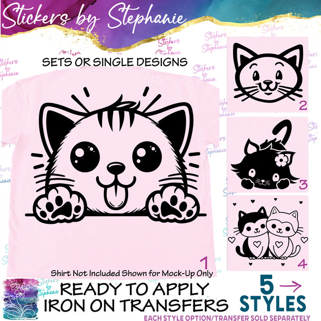 (s01A-048) Cat Peeking, Face Iron-On Transfer