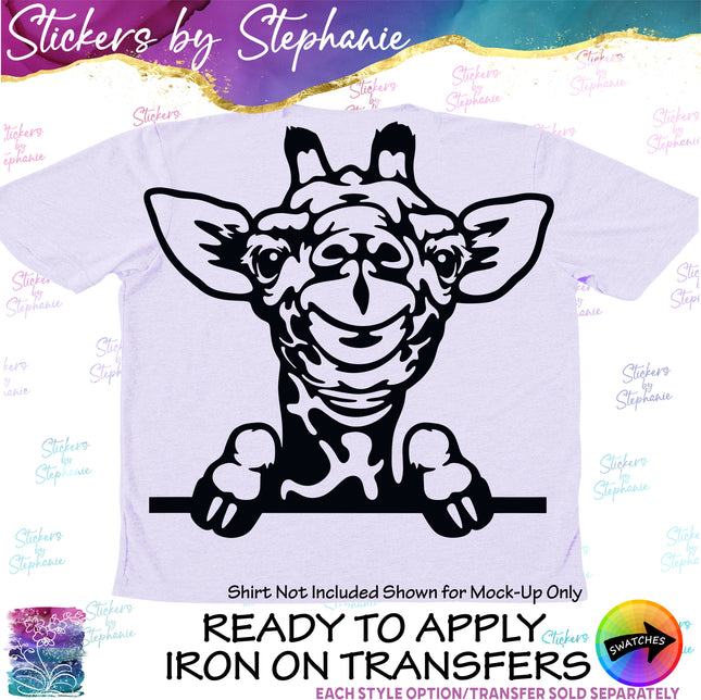 (s01A-051) Giraffe Peeking Iron-On Transfer or Sticker