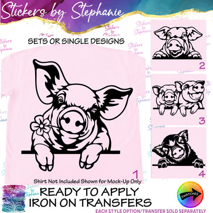 (s01A-052) Pig Peeking Iron-On Transfer