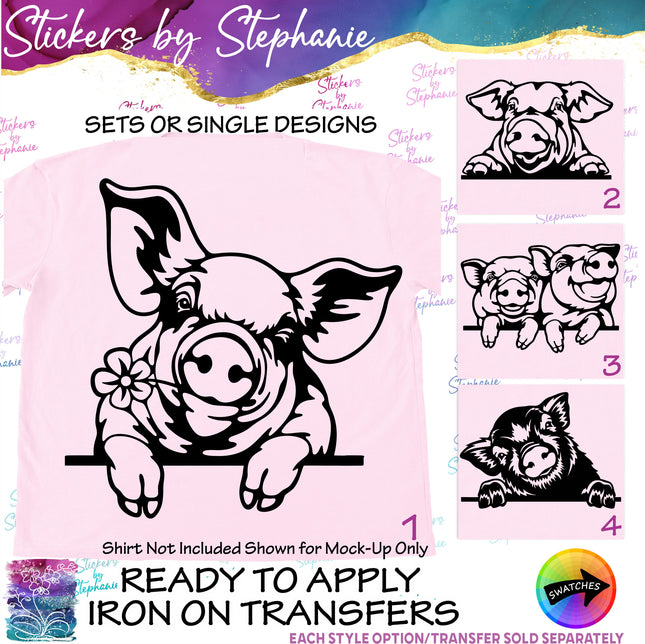 (s01A-052) Pig Peeking Iron-On Transfer