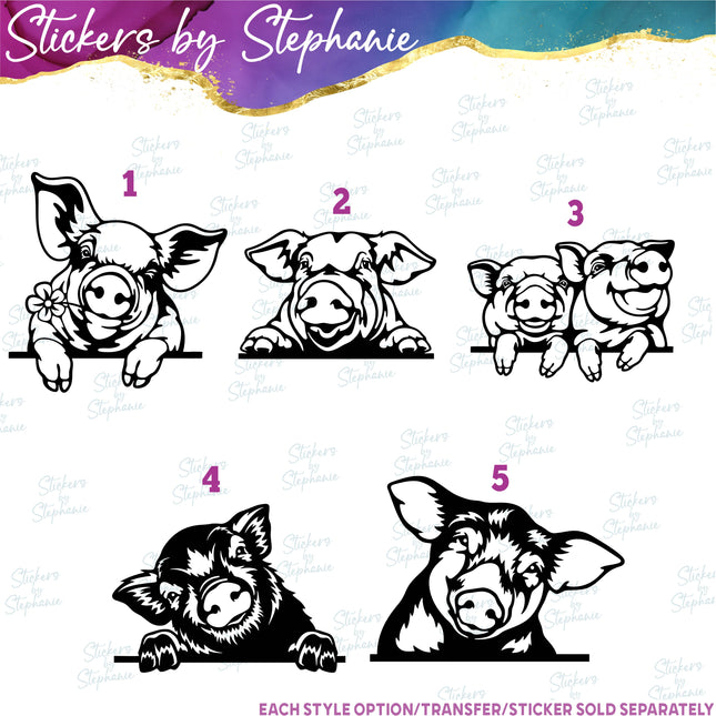 (s01A-052) Pig Peeking Iron-On Transfer