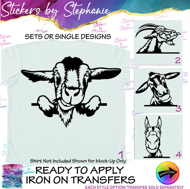 (s01A-053) Goat, Donkey Peeking Iron-On Transfer