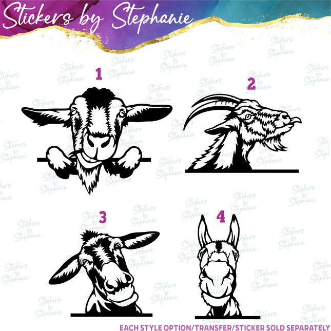 (s01A-053) Goat, Donkey Peeking Iron-On Transfer