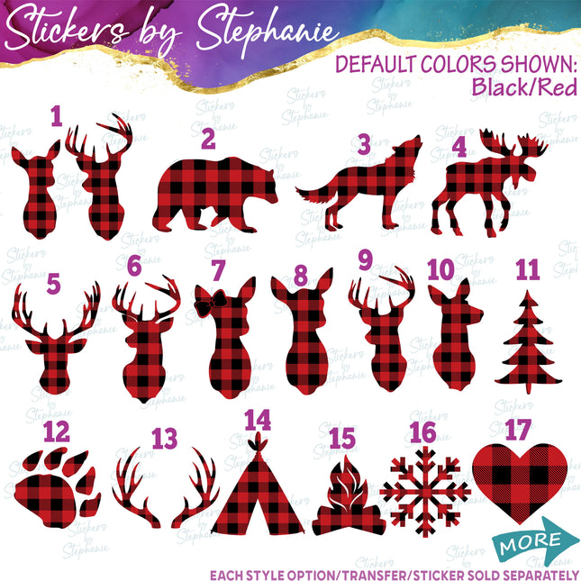 (s01-054) Buffalo Plaid Teepee Tree Snowflake Iron-On Transfer