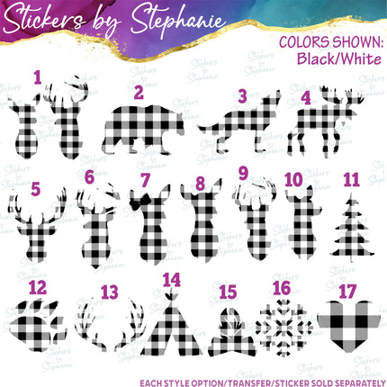 (s01-054) Buffalo Plaid Teepee Tree Snowflake Iron-On Transfer