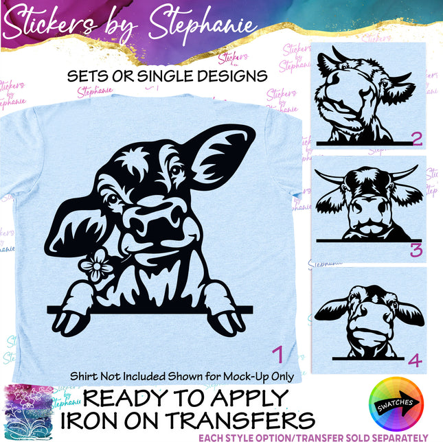 (s01A-055) Cow Peeking Iron-On Transfer