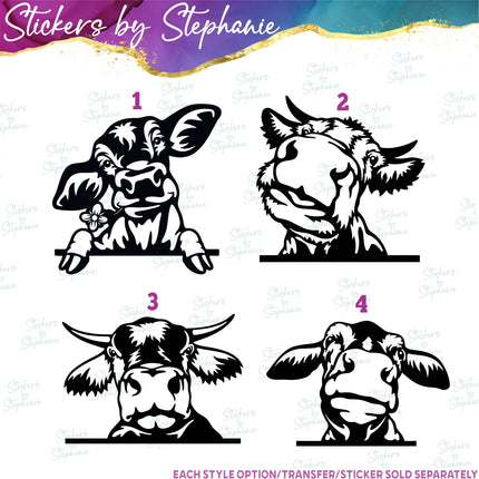 (s01A-055) Cow Peeking Iron-On Transfer