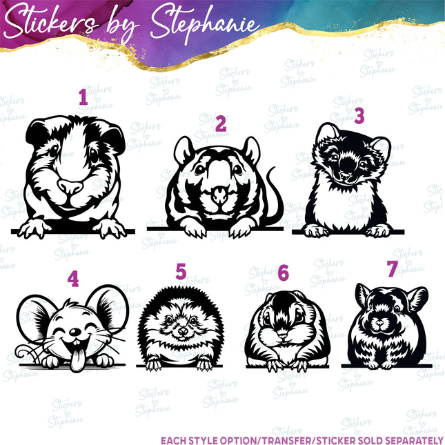 (s01A1-059) Guinea Pig, Mouse, Hamster, Ferret Peeking Iron-On Transfer