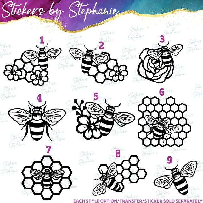 (s01A-006) Bee Flowers Iron-On Transfer