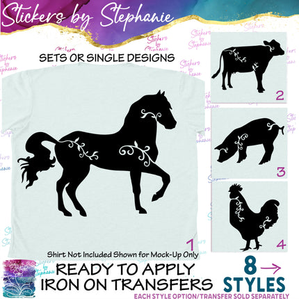 (s01A-064) Vine Farm Animals Iron-On Transfer