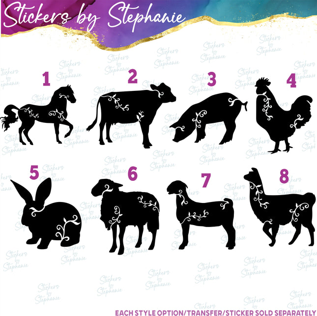 (s01A-064) Vine Farm Animals Iron-On Transfer