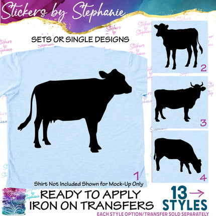 (s01A-065) Cow Silhouette Iron-On Transfer