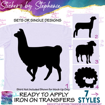(s01A-067) Llama, Lamb, Sheep, Goat Iron-On Transfer
