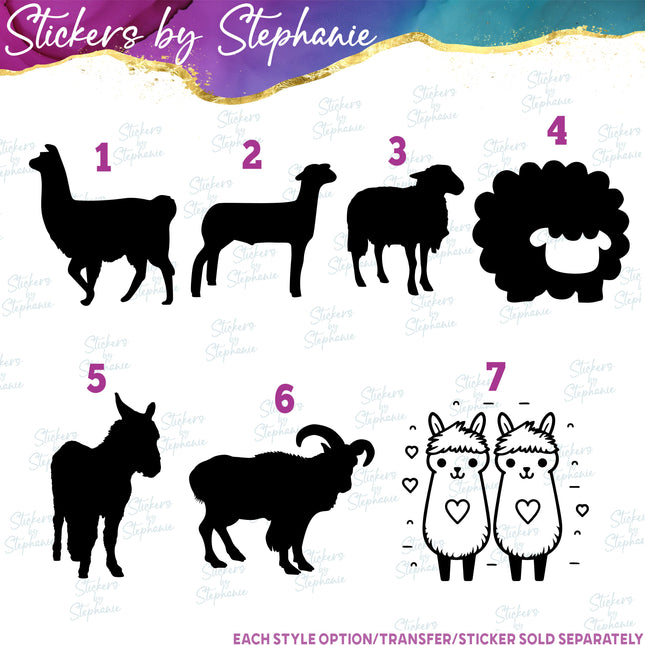 (s01A-067) Llama, Lamb, Sheep, Goat Iron-On Transfer